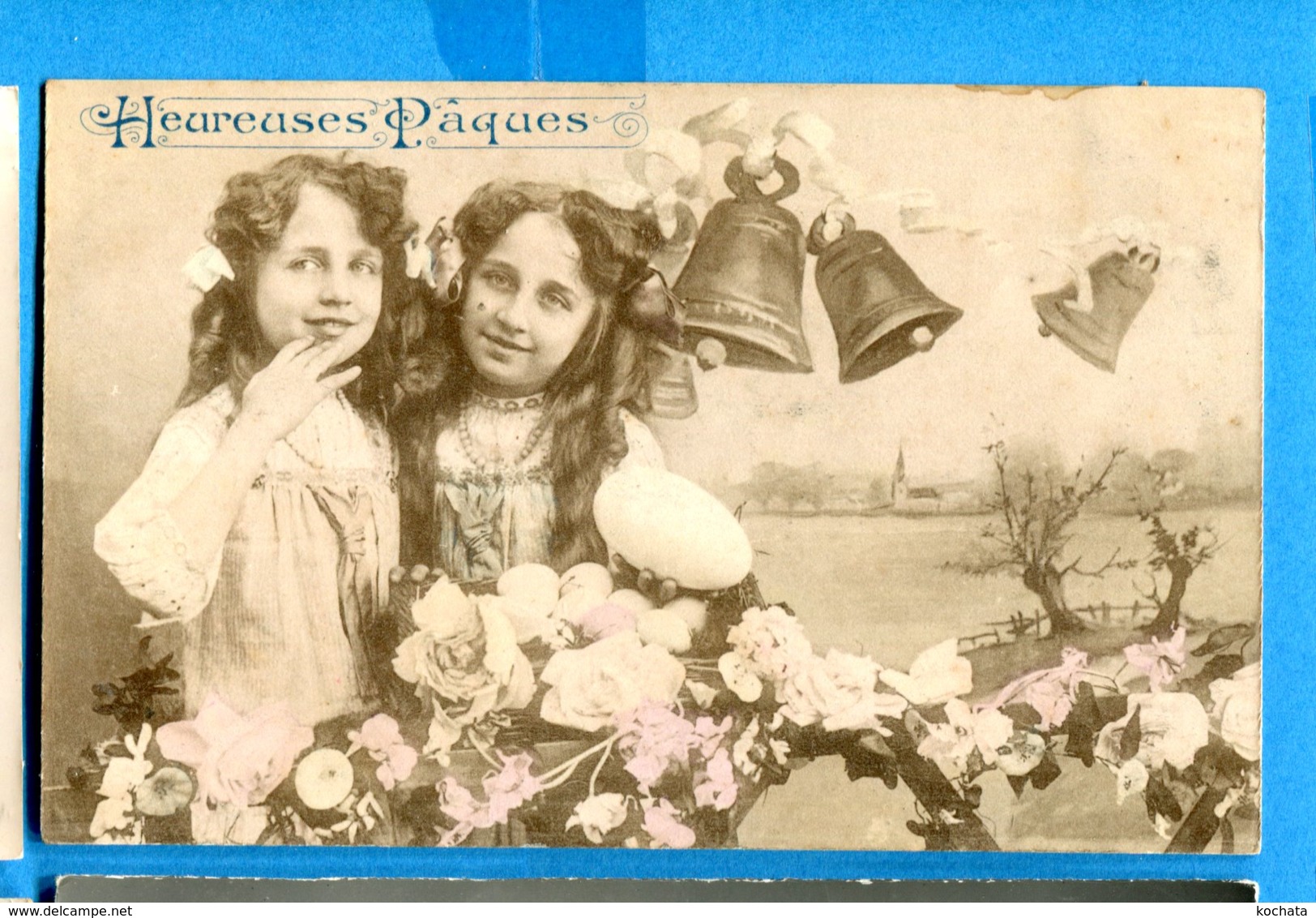 NY438, Joyeuses Pâques, Cloches, Jeunes Filles,  Circulée 1911 - Ostern