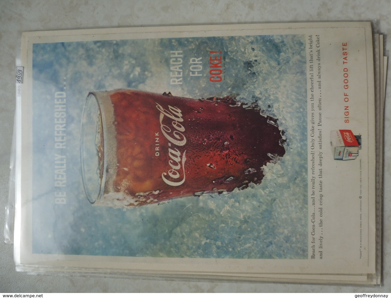 Affiche Publicitaire Coca Cola 25 Cm Sur 16  -( Verre ) 1959 Copyright / Reclamaffiche Cola - Reclame-affiches