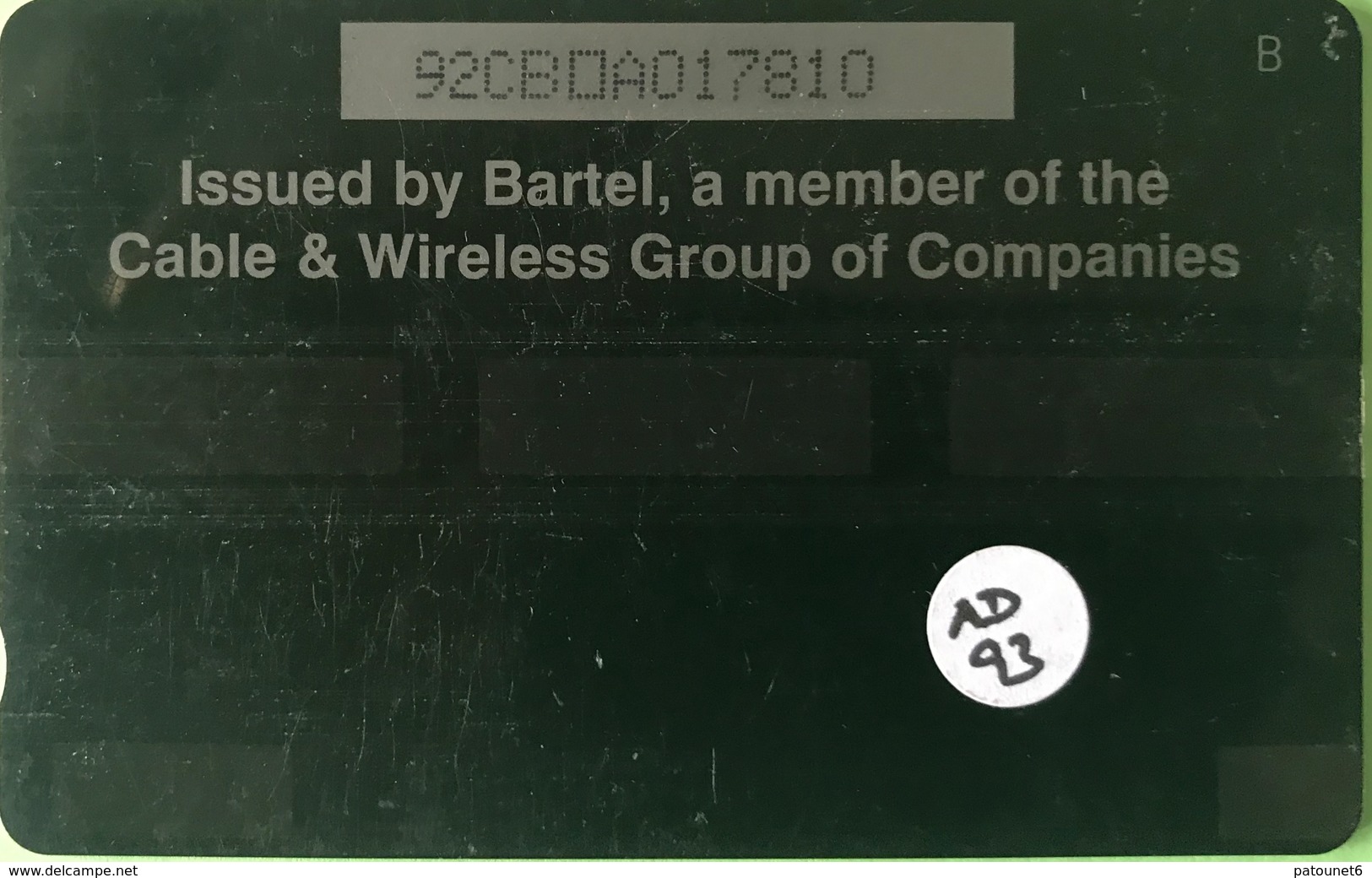 BARBADES  -  Phonecard  -  Cable § Wireless  - CROP OVER 95  -  BD $ 20 - Barbados (Barbuda)