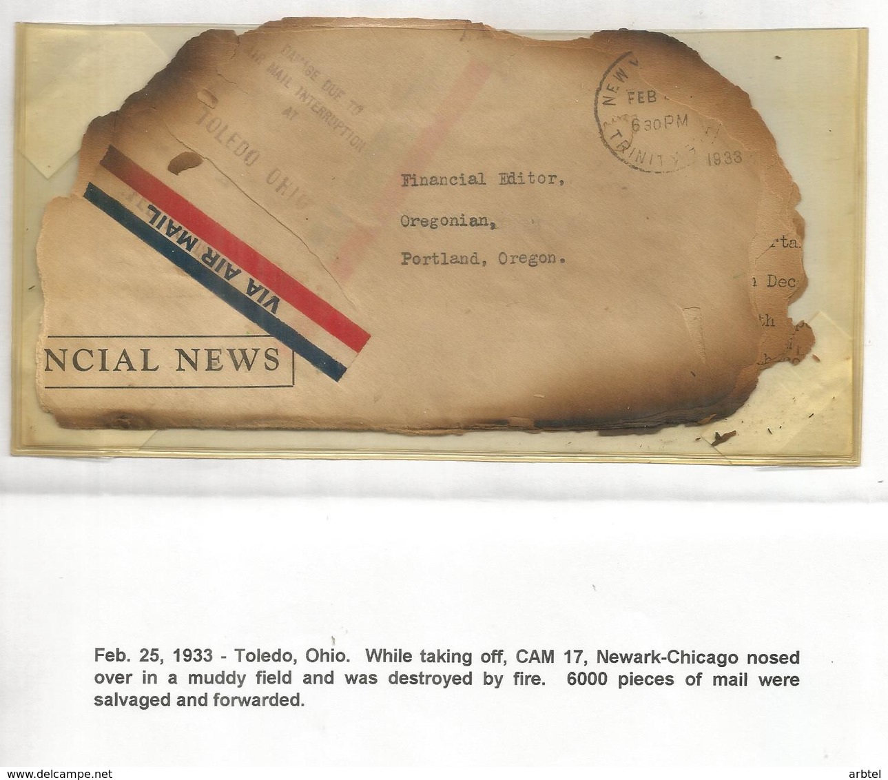 USA 1933 DISASTER MAIL CRASH PLANE TOLEDO OHIO - NEWARK CHICAGO - Vliegtuigen
