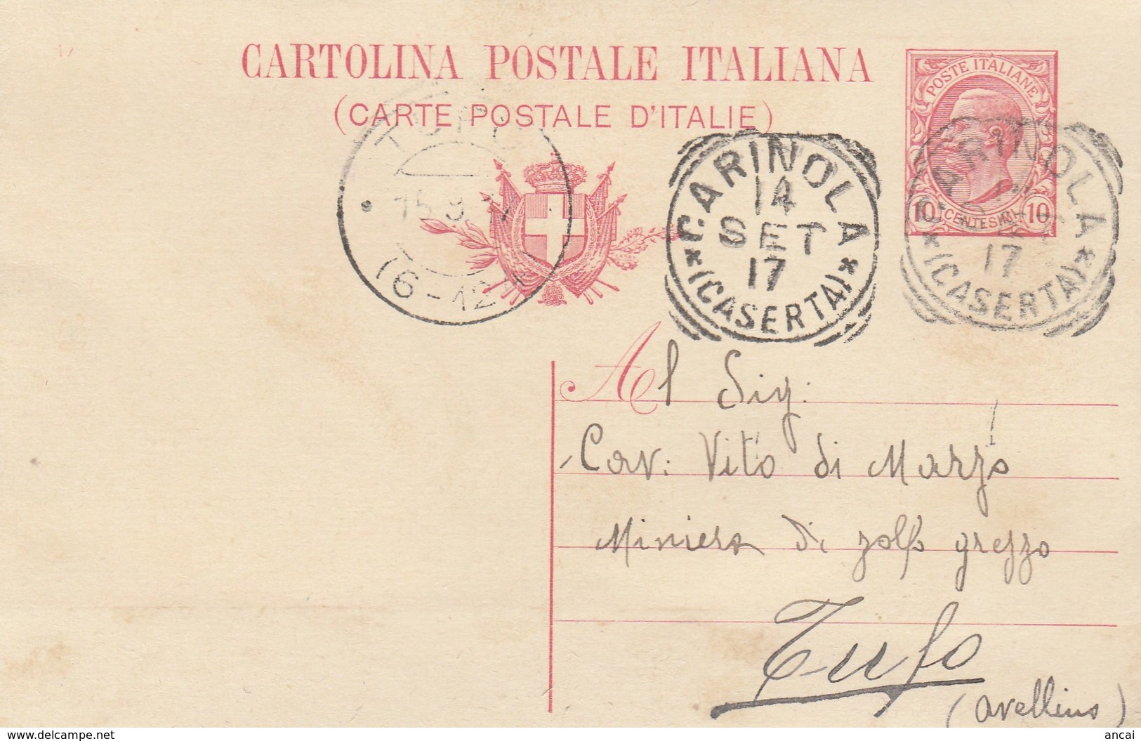 Carinola. 1917. Annullo Tondo Riquadrato CARINOLA (CASERTA),  Su Cartolina Postale - Poststempel