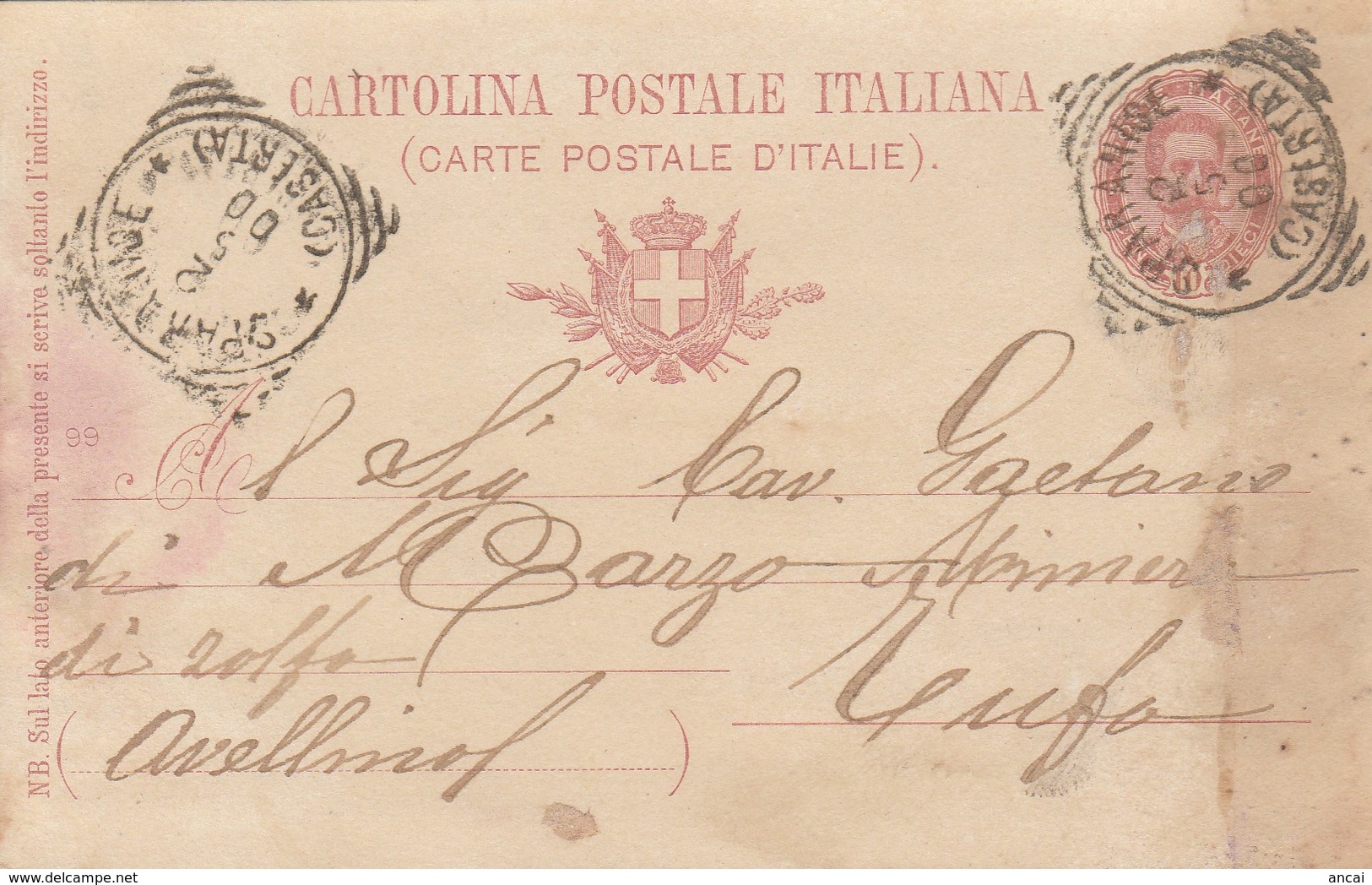 Sparanise. 1900. Annullo Tondo Riquadrato SPARANISE (CASERTA),  Su Cartolina Postale - Storia Postale
