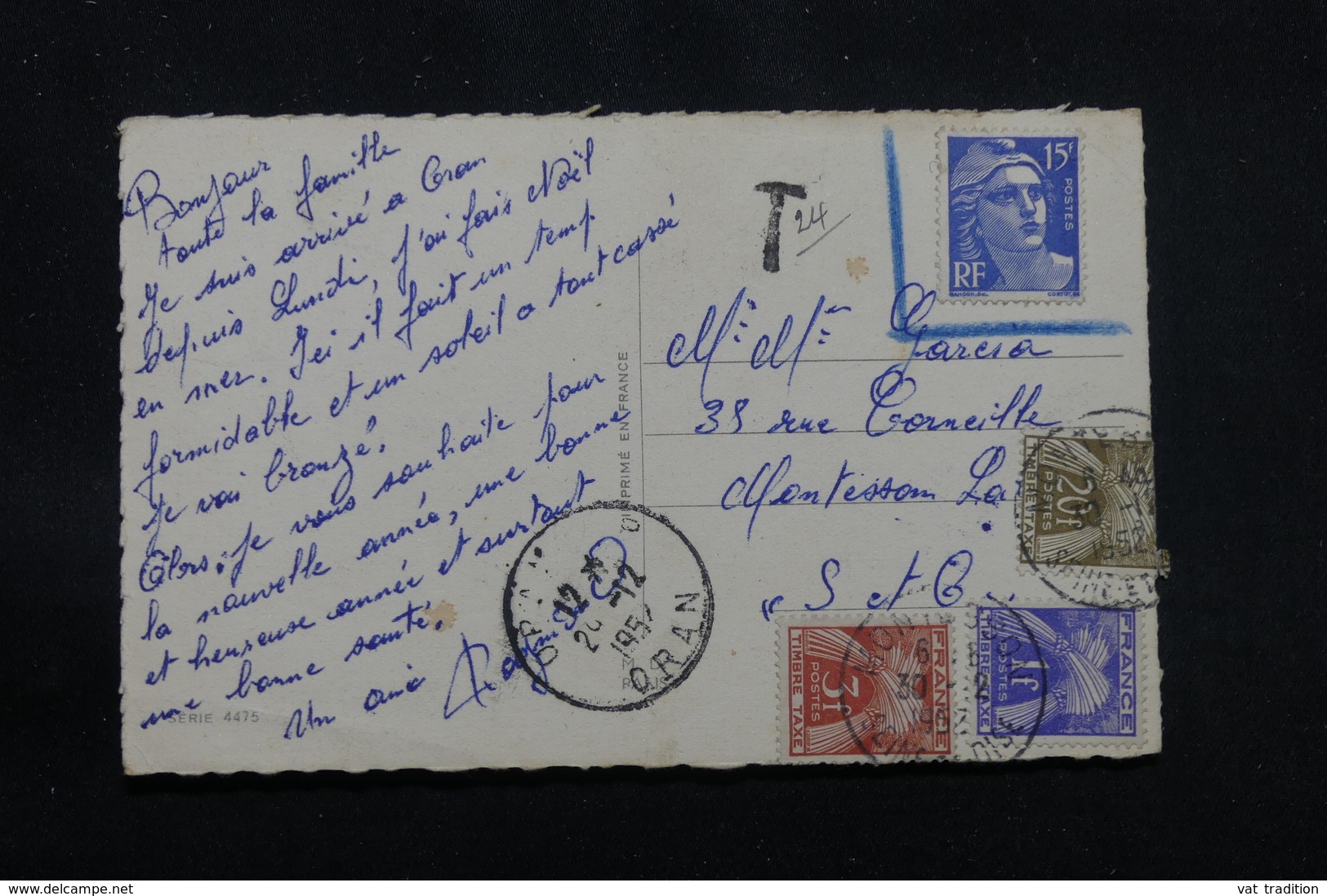 FRANCE - Taxes De Montesson Sur Carte Postale De Oran En 1952 - L 56862 - 1859-1959 Lettres & Documents