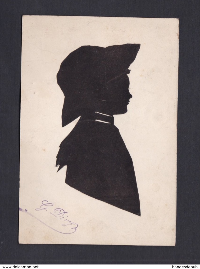 Silhouettes Silhouette Portrait Enfant Costume Breton Papier Decoupe Decoupage Bretagne G. Diny ( Ou Dinyz ?) - Silhouettes