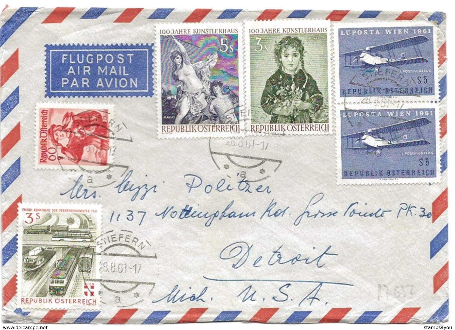 243 - 50 - Enveloppe Envoyée De Stiefern Aux USA 1961 Bel Affranchissement - Briefe U. Dokumente