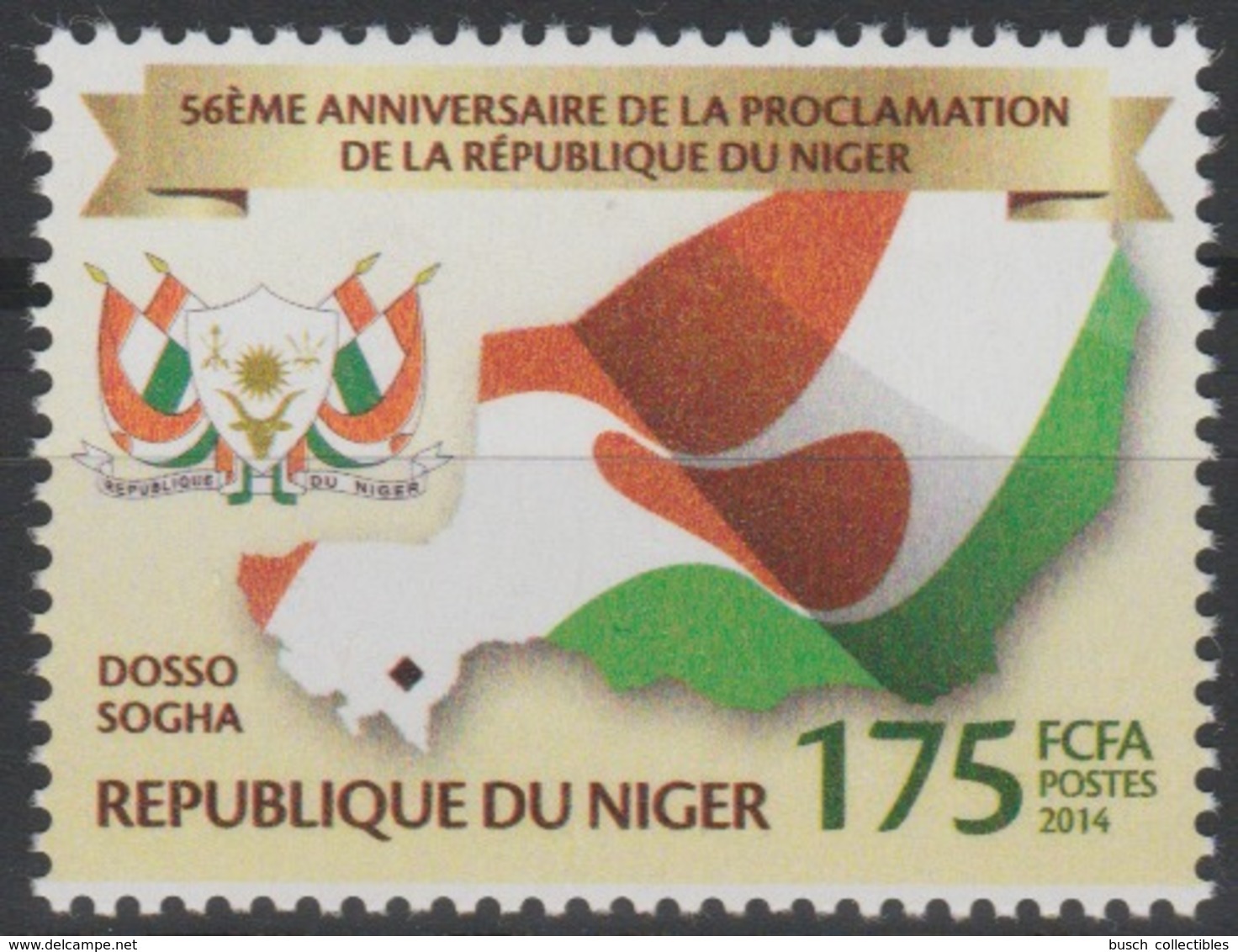 Niger 2014 Mi. 3269 56ème Anniversaire De La Proclamation De La République Dosso Sogha Map Drapeau Carte Flag ** 1 Val. - Stamps