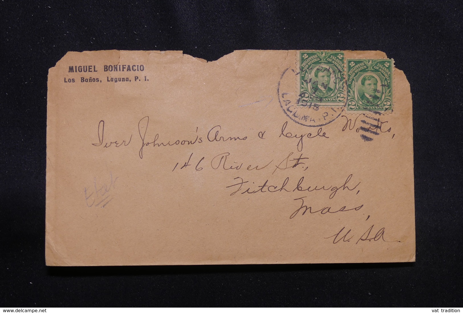 PHILIPPINES - Enveloppe Commerciale De Los Banos Pour Les Etats Unis En 1915, Affranchissement Plaisant  - L 56881 - Filippijnen