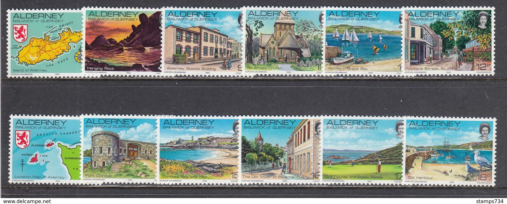 Alderney 1983 - Views Of Alderney, Set Of 12 Stamps, MNH** - Alderney