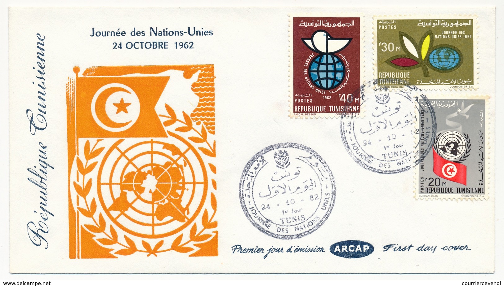 TUNISIE - Enveloppe FDC - Journée Des Nations Unies - TUNIS 1962 - Tunisia