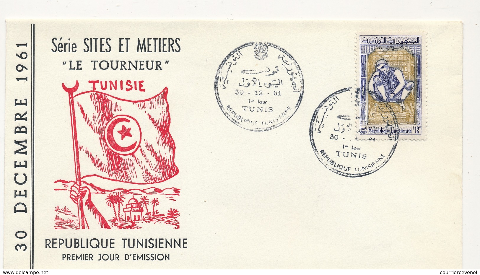 TUNISIE - Enveloppe FDC - Le Tourneur - TUNIS 1961 - Tunisia