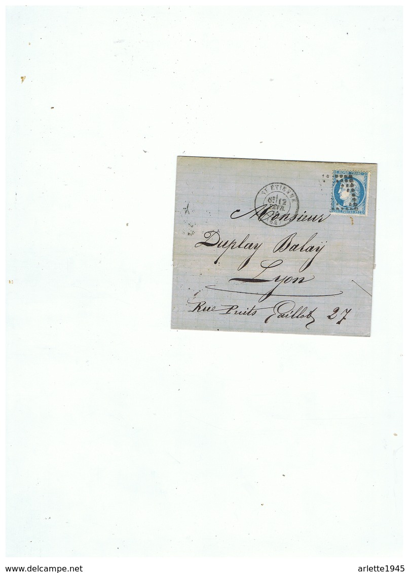 LETTRE TIMBRE 60B TYPE 2 DEPART St ETIENNE POUR LYON 12 FEVRIER 1874 - 1849-1876: Période Classique