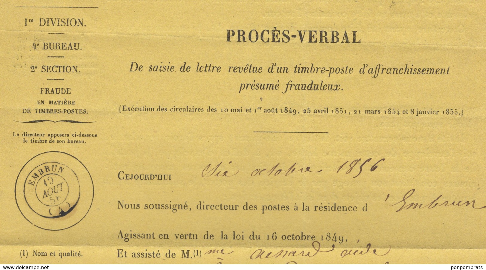 PROCES-VERBAL De La Saisie De Lettre Revêtue D’un Timbre-poste D’affranchissement Présumé Frauduleux + Lettre Type. - 1801-1848: Precursors XIX