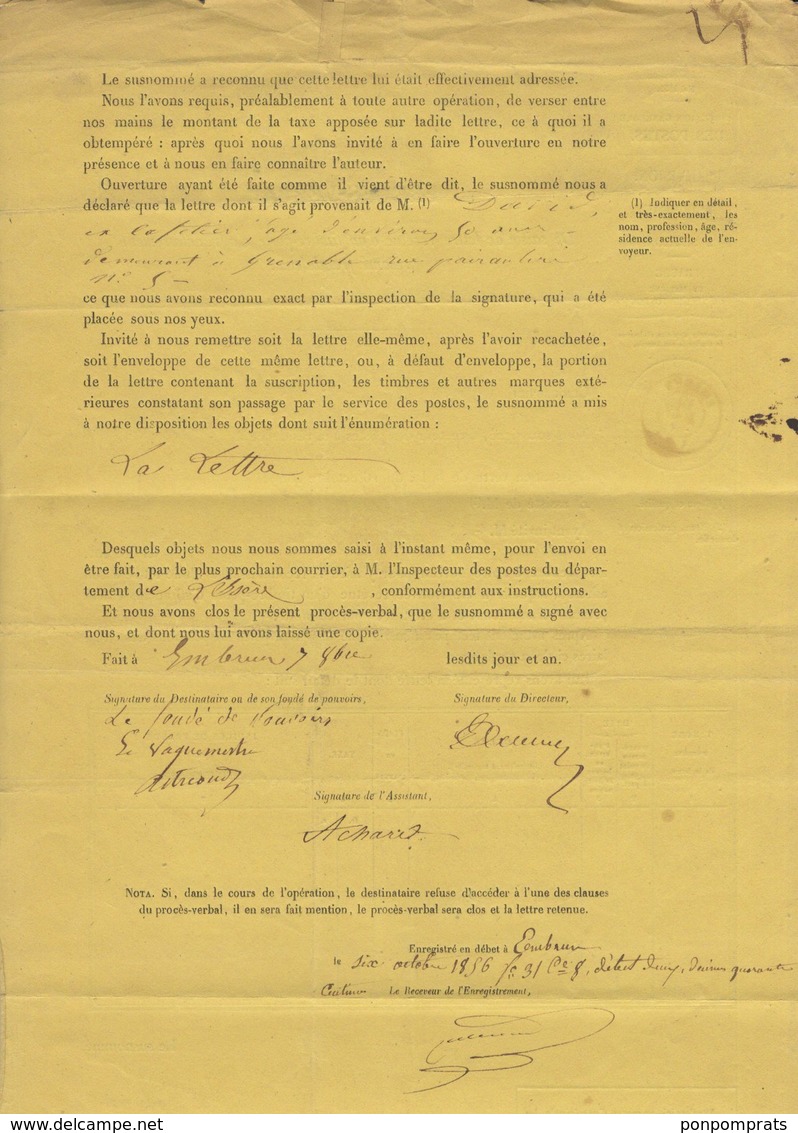 PROCES-VERBAL De La Saisie De Lettre Revêtue D’un Timbre-poste D’affranchissement Présumé Frauduleux + Lettre Type. - 1801-1848: Precursors XIX