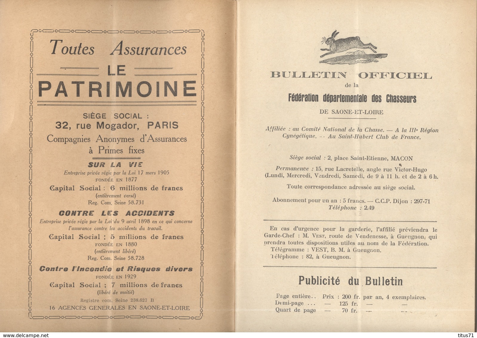 Revue De La Fédération Des Chasseurs De Saône Et Loire - Juillet 1936 - Bon état - 1900 - 1949