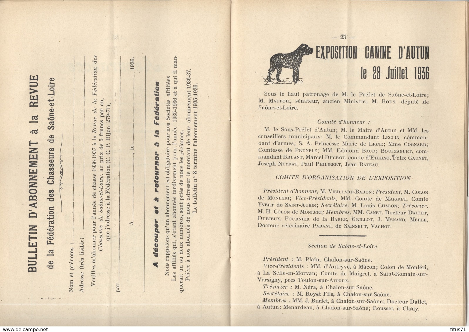 Revue De La Fédération Des Chasseurs De Saône Et Loire - Juillet 1936 - Bon état - 1900 - 1949