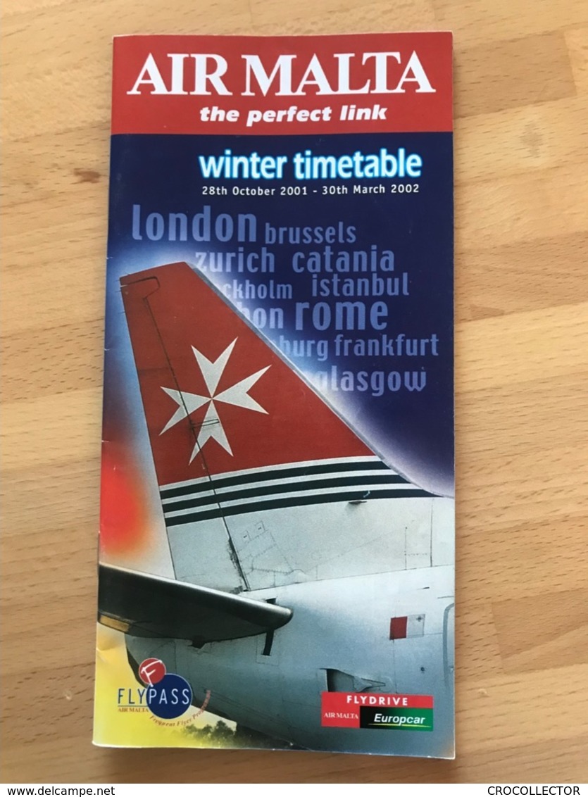 AIR MALTA The Perfect Link Winter Timetable 28th October 2001 - 30th March 2002 - Horaires