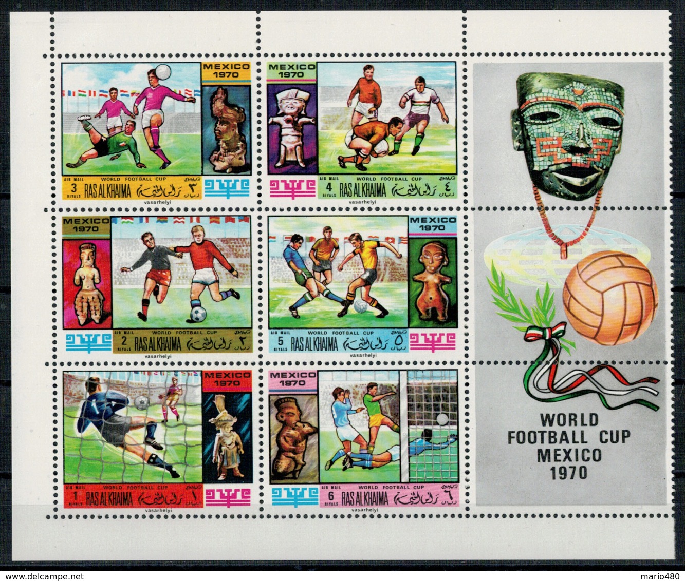 RAS AK KHAIMA    1970   WORLD  FOOTBALL CUP  MEXICO        1  SHEET  WITH 6 ST    MNH** - Ra's Al-Chaima