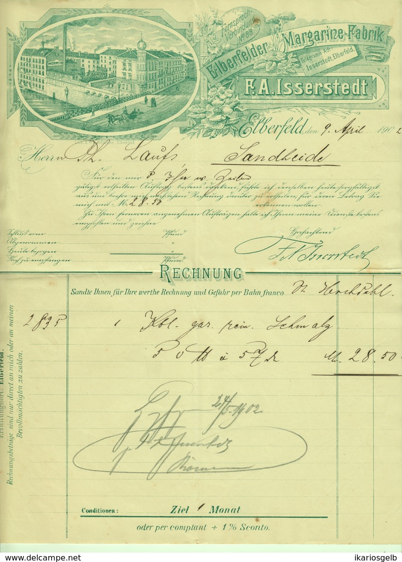WUPPERTAL Elberfeld Rechnung 1902 Besonders Deko " F.A.Isserstedt Bergische Margarinefabrik " - Lebensmittel