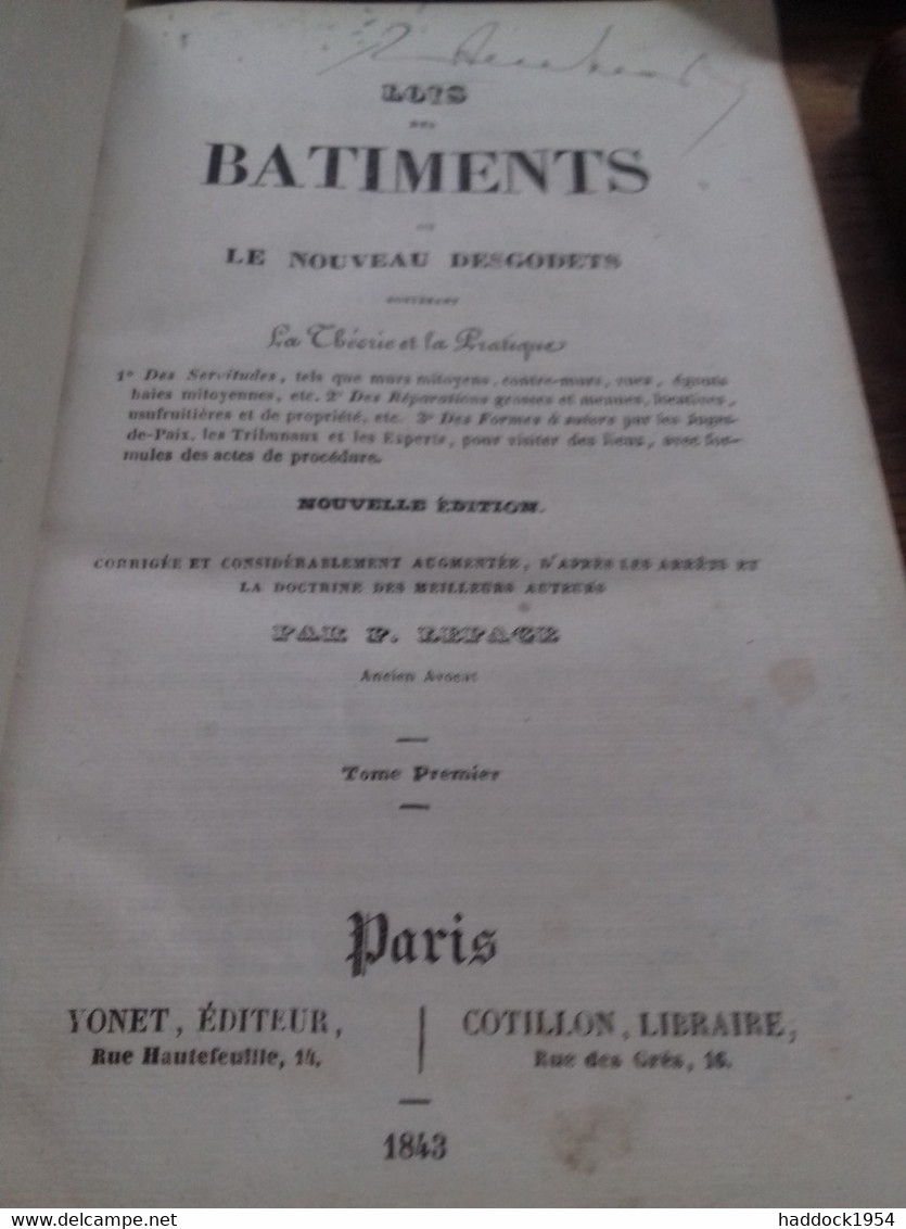 Lois Des Bâtiments Ou Le Nouveau Desgodets LEPAGE Yonet 1843 - Right