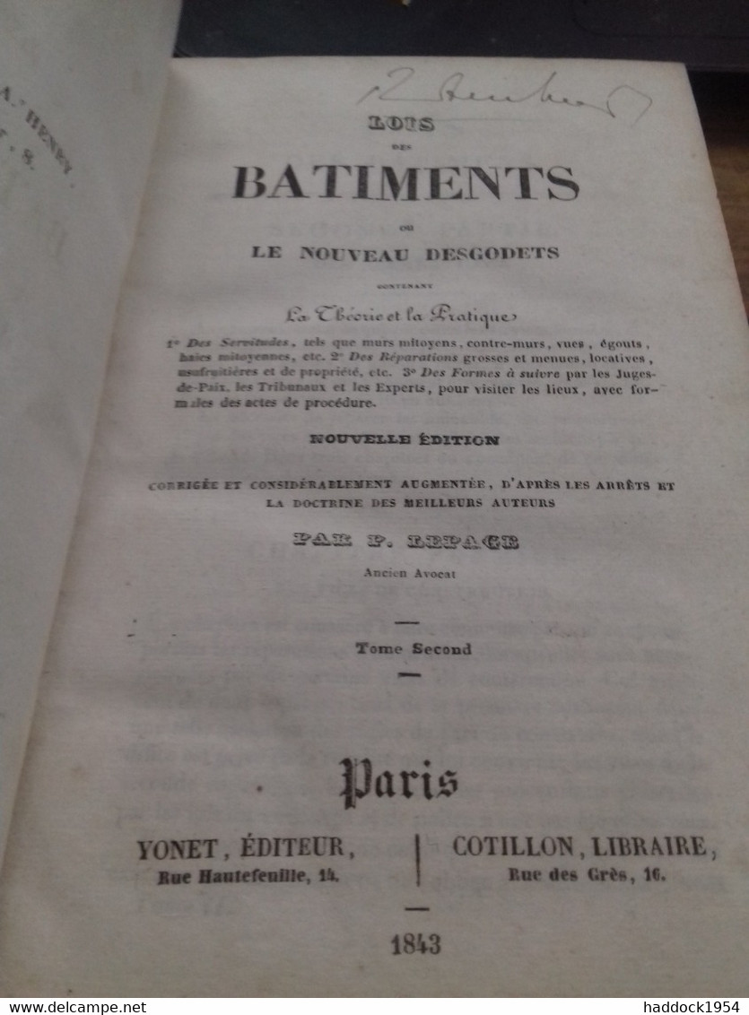 Lois Des Bâtiments Ou Le Nouveau Desgodets LEPAGE Yonet 1843 - Right