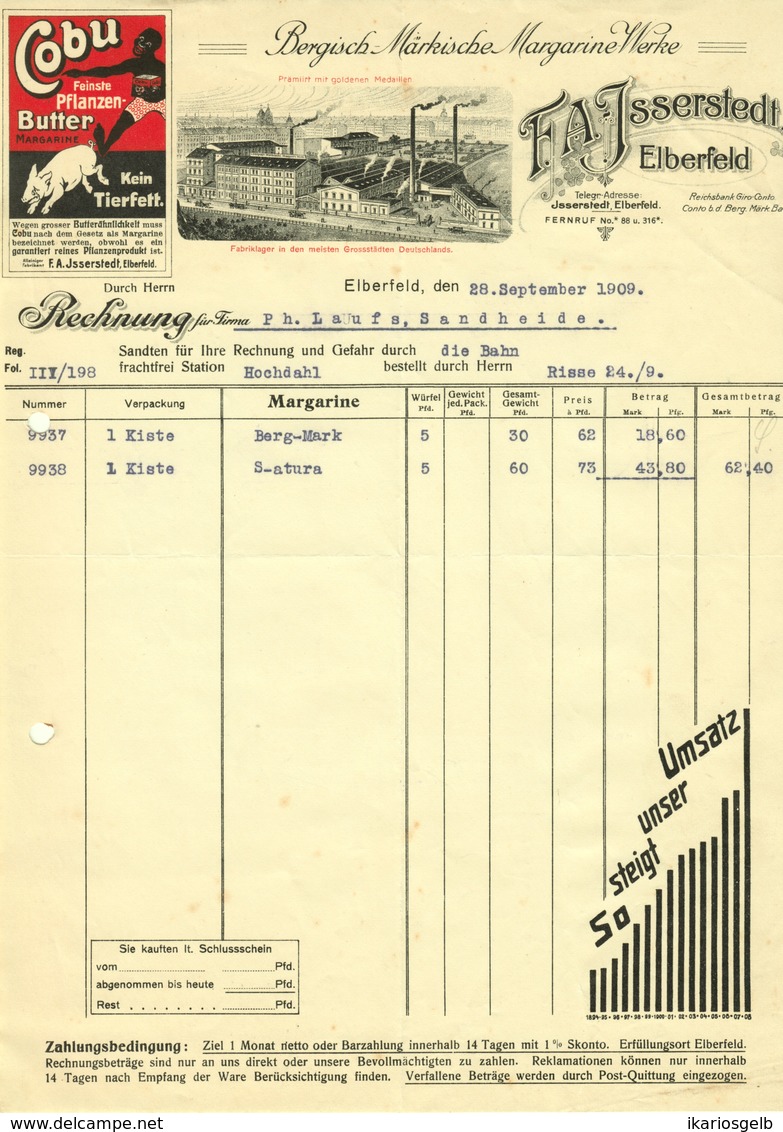 WUPPERTAL Elberfeld Rechnung 1909 Farbig Besonders Deko " F.A.Isserstedt Bergische Margarinefabrik " - Alimentos