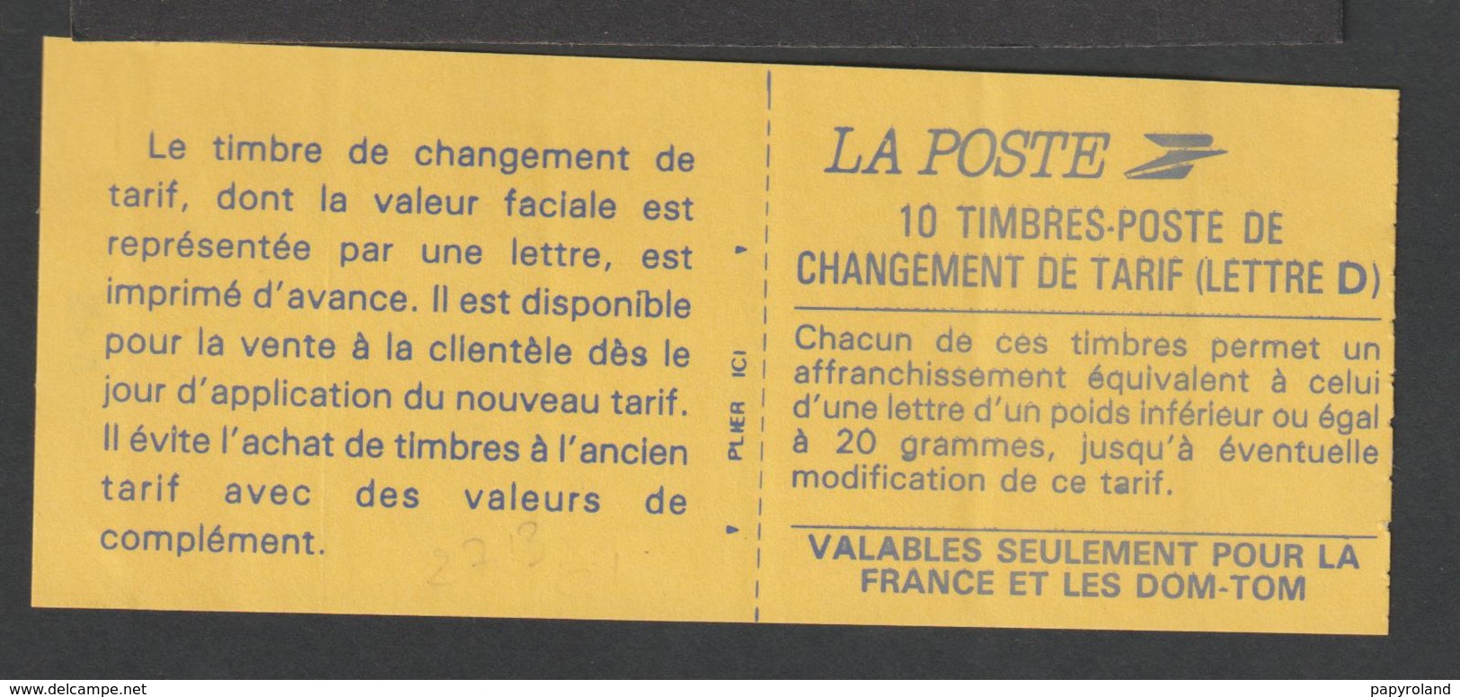 Timbre - Carnet Usage Courant  - N° 2713 - C1 - Type Marianne  De Briat - "changement De Tarif" - 10 T - Autoadhésif - Autres & Non Classés