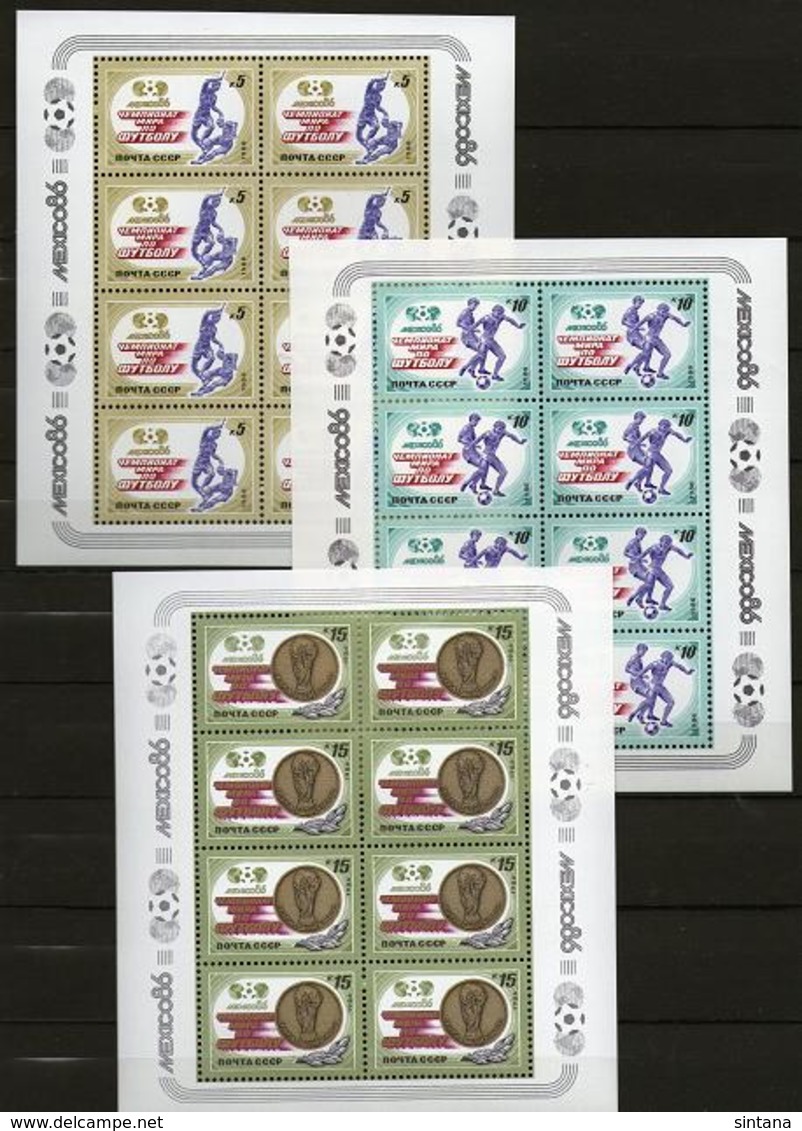 Sowjetunion/Russia 1986 Mi.5612-14 KB Fussball WM Mexiko / Sc.5463-65 A  M/S World Cup Soccer **/MNH - Blocks & Kleinbögen