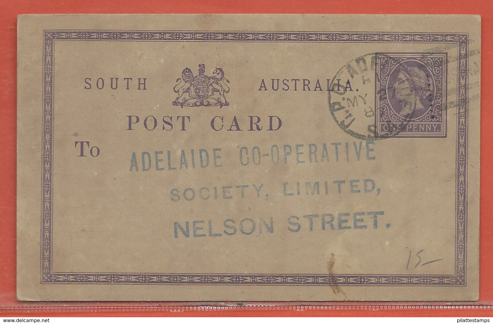 AUSTRALIE DU SUD ENTIER POSTAL DE 1887 DE ADELAIDE - Brieven En Documenten