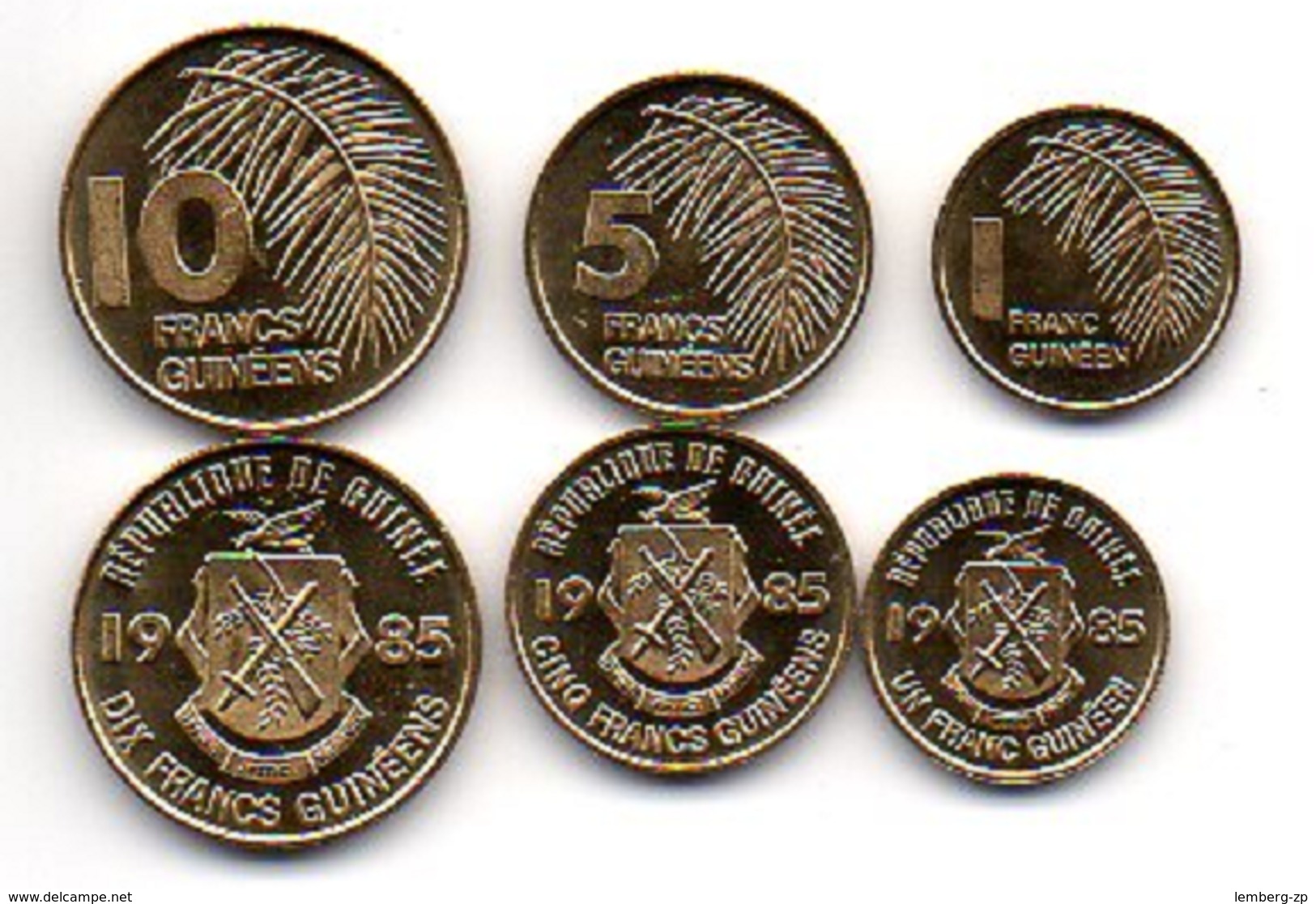 Guinea - Set 3 Coins 1 5 10 Francs 1985 AUNC / XF Lemberg-Zp - Guinee