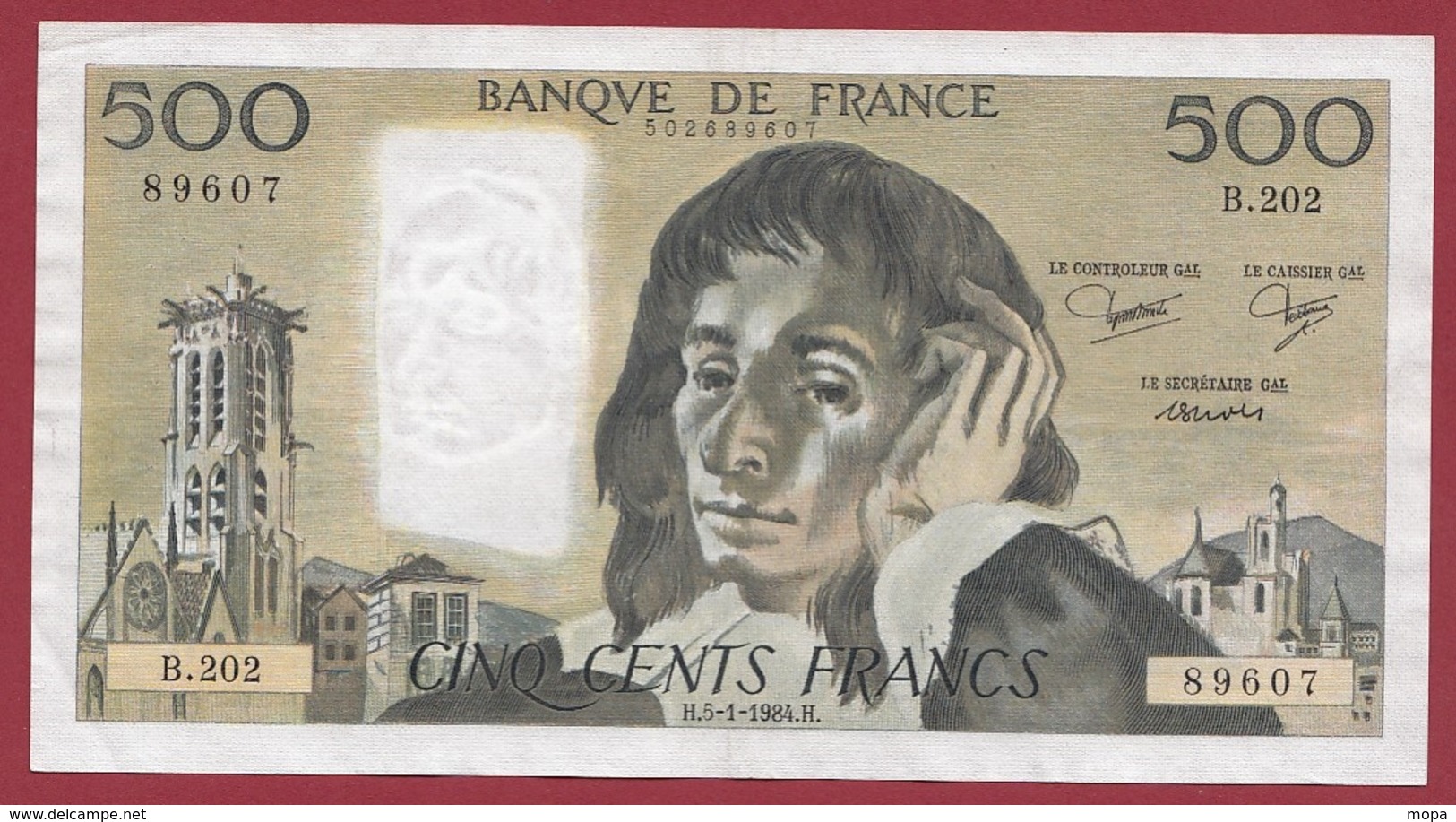 500 Francs "Pascal" Du 05/01/1984.H.---SUP--ALPH -B.202 - 500 F 1968-1993 ''Pascal''