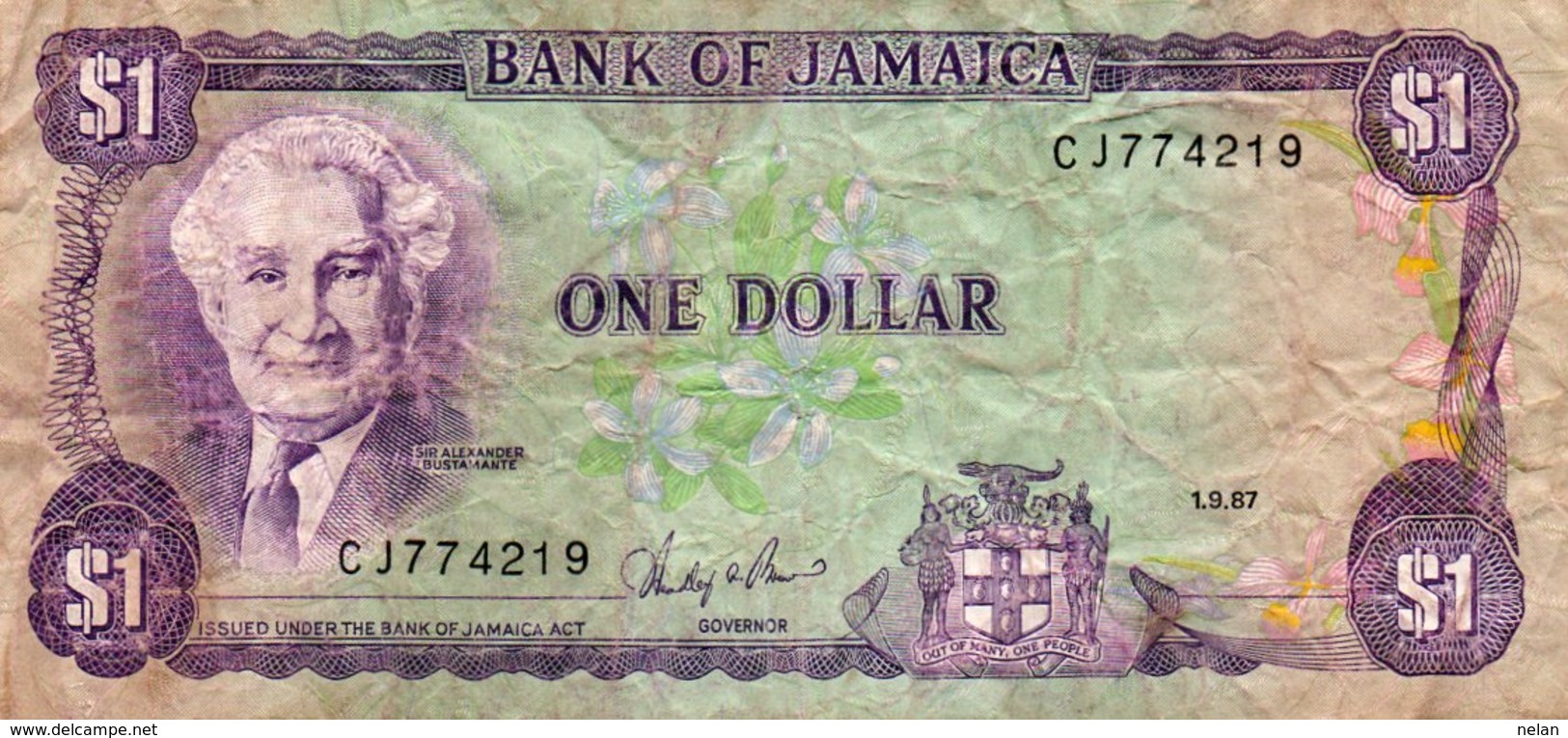 JAMAICA 1 DOLLAR 1987 P-59  CIRC. - Jamaica