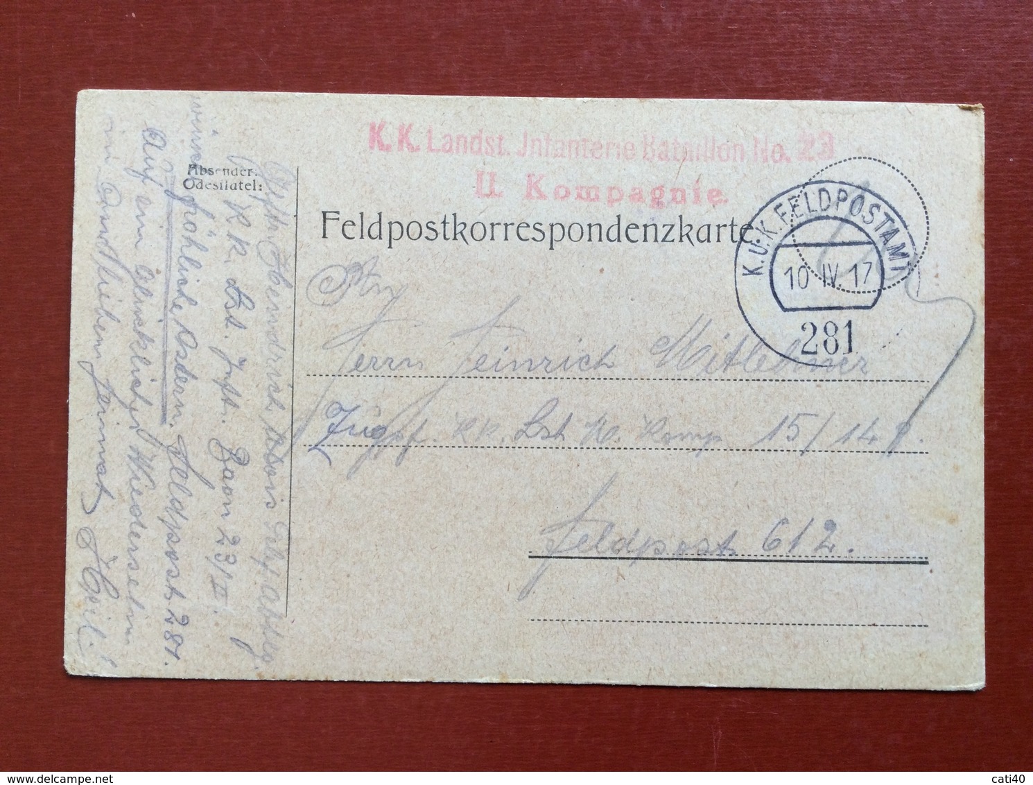 K.U.K. FELDPOSTAMT 281 - 10 IV 17 - War 1914-18