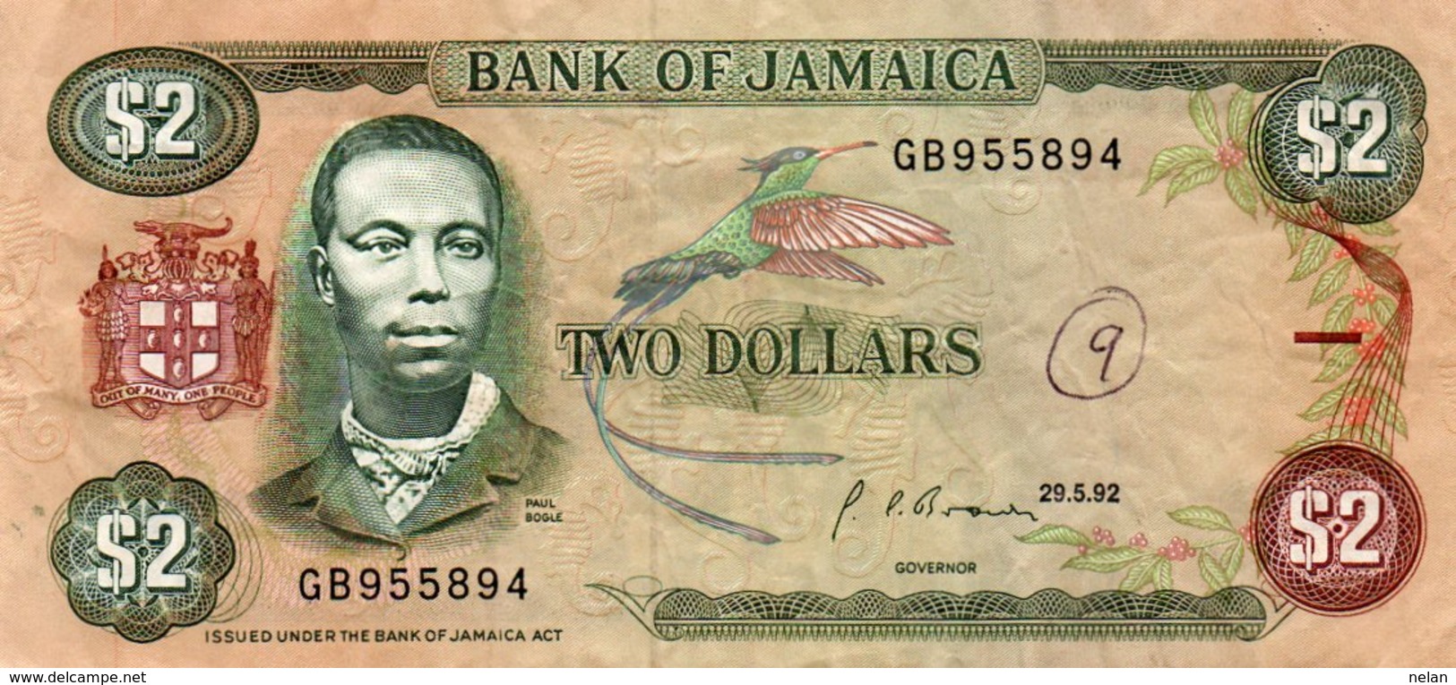 JAMAICA 2 DOLLARS 1992  P-69  CIRC. - Giamaica