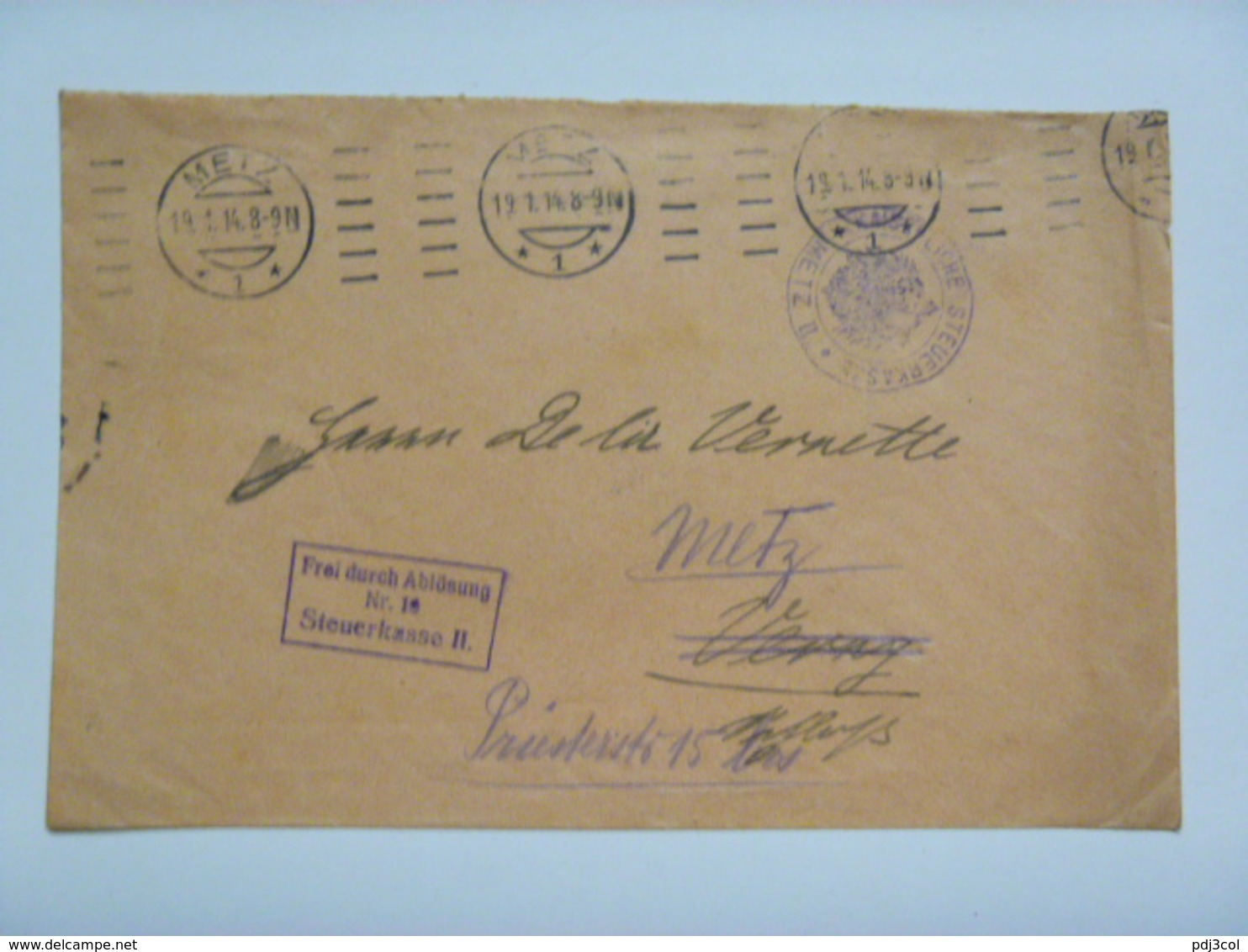 2 Enveloppes De Lavernette à Metz - Cachet  "Kaiserliche Steuerkasse-Metz - 1914 - Covers & Documents