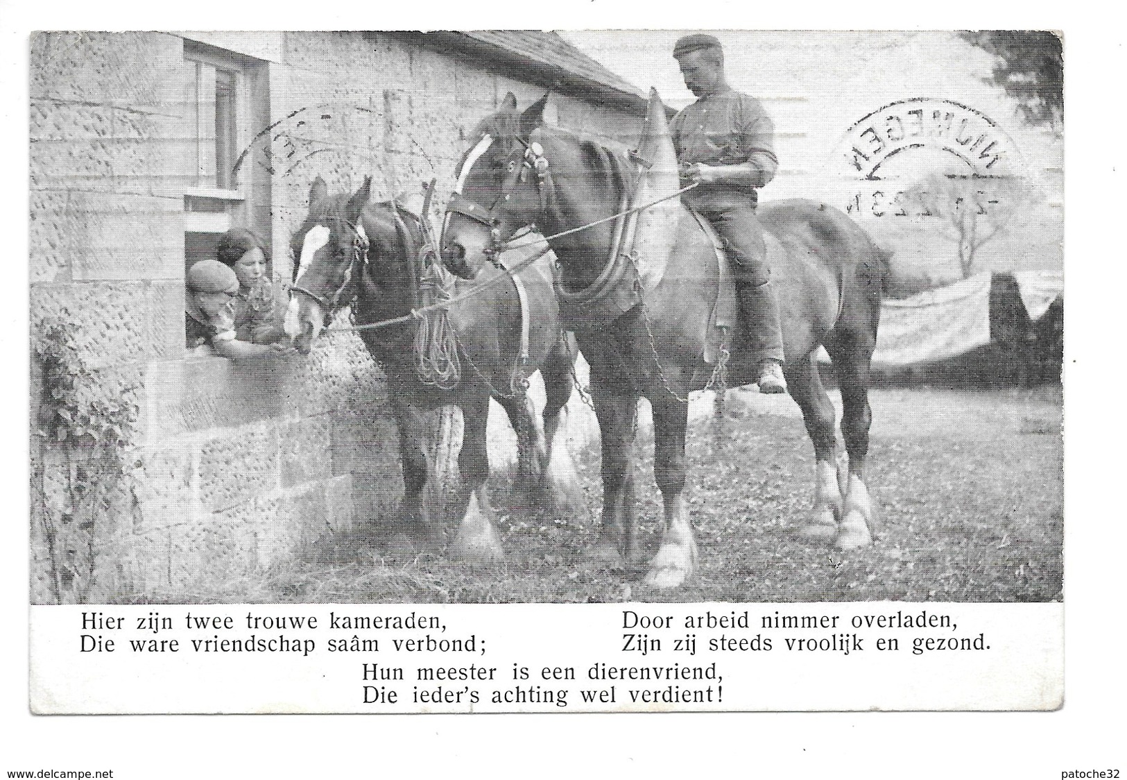 Cpa....Pays Bas .... Cour De Ferme ..animée...chevaux ...1923... - Fattorie