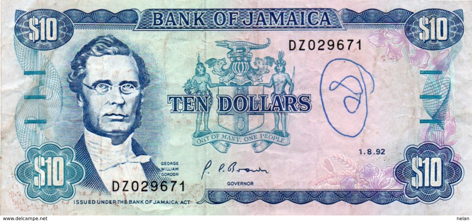 JAMAICA 10 DOLLARS 1992  P-71d.2  VF - Jamaica