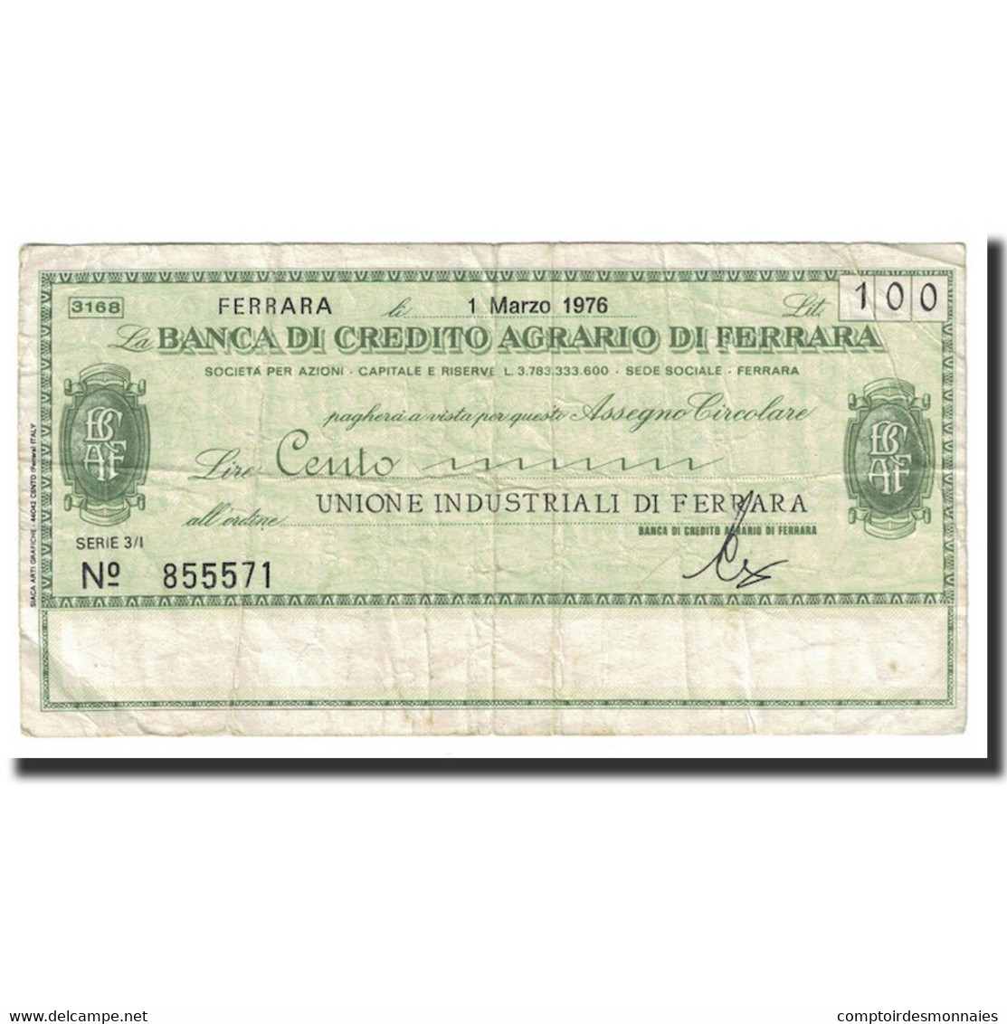 Billet, Italie, 100 Lire, 1976, 1976-03-01, TB+ - [10] Chèques