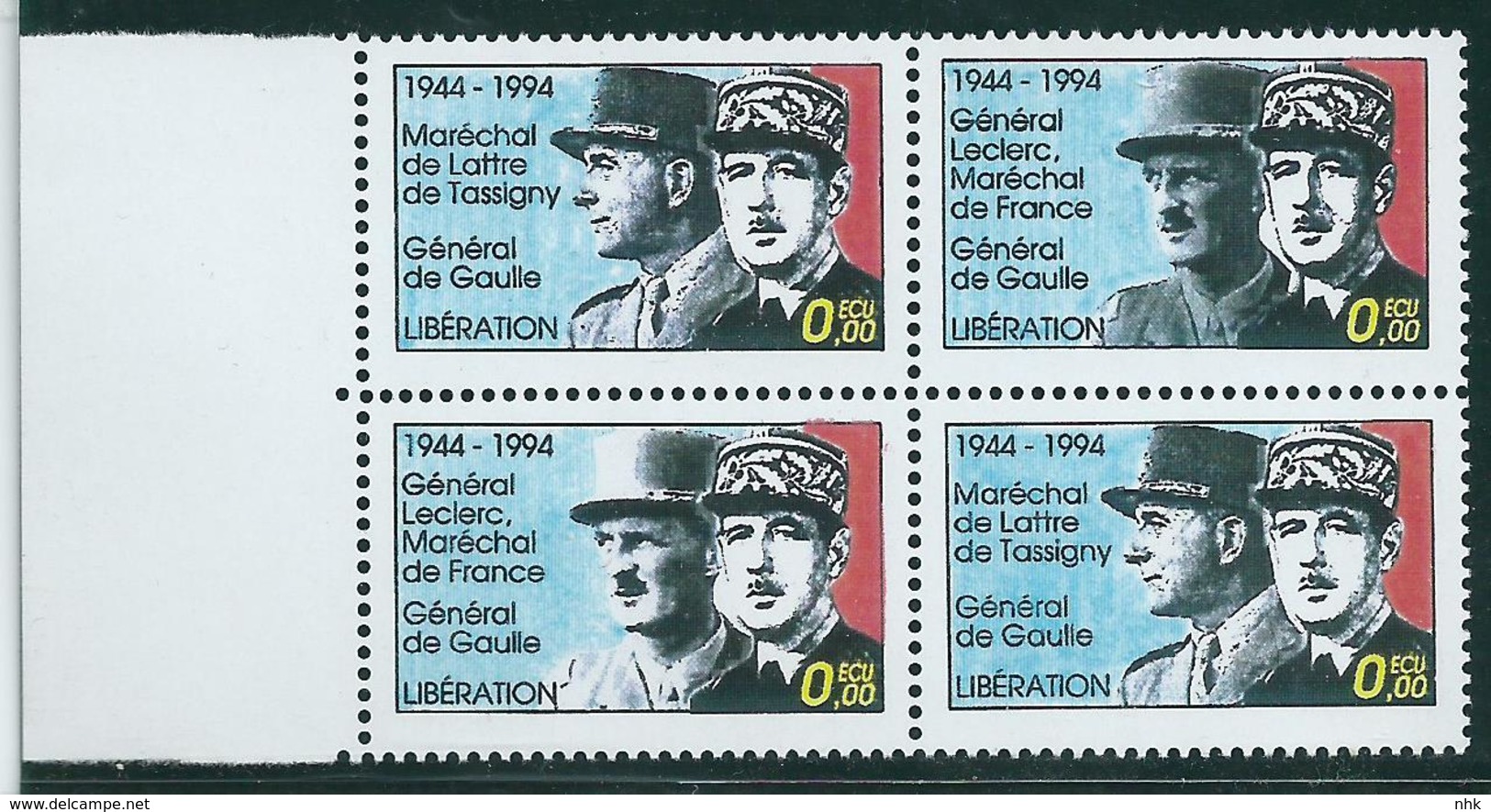 Vignettes Libération De Gaulle De Lattre De Tassigny Leclerc Bloc De 4 Dont Leclerc De 2 Types ** - De Gaulle (Général)