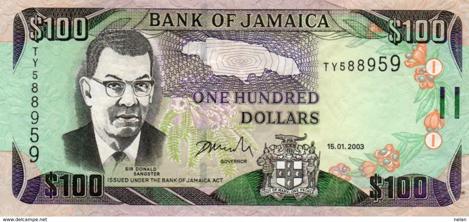 JAMAICA 100 DOLLARS 2003  P-80c  CIRC.xf+ - Jamaique