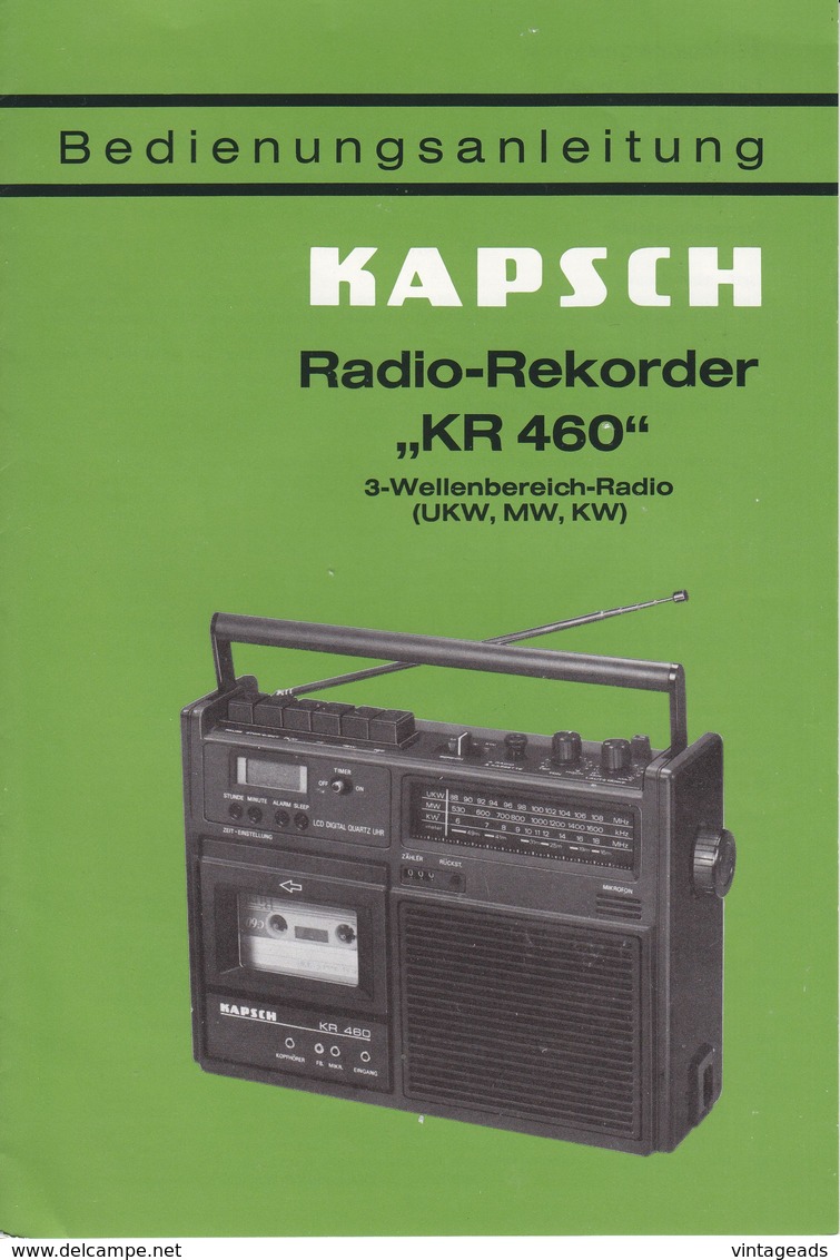 (AD378) Original Anleitung KAPSCH Radio-Rekorder KR 460, Deutsch, Neuwertig - Herstelhandleidingen