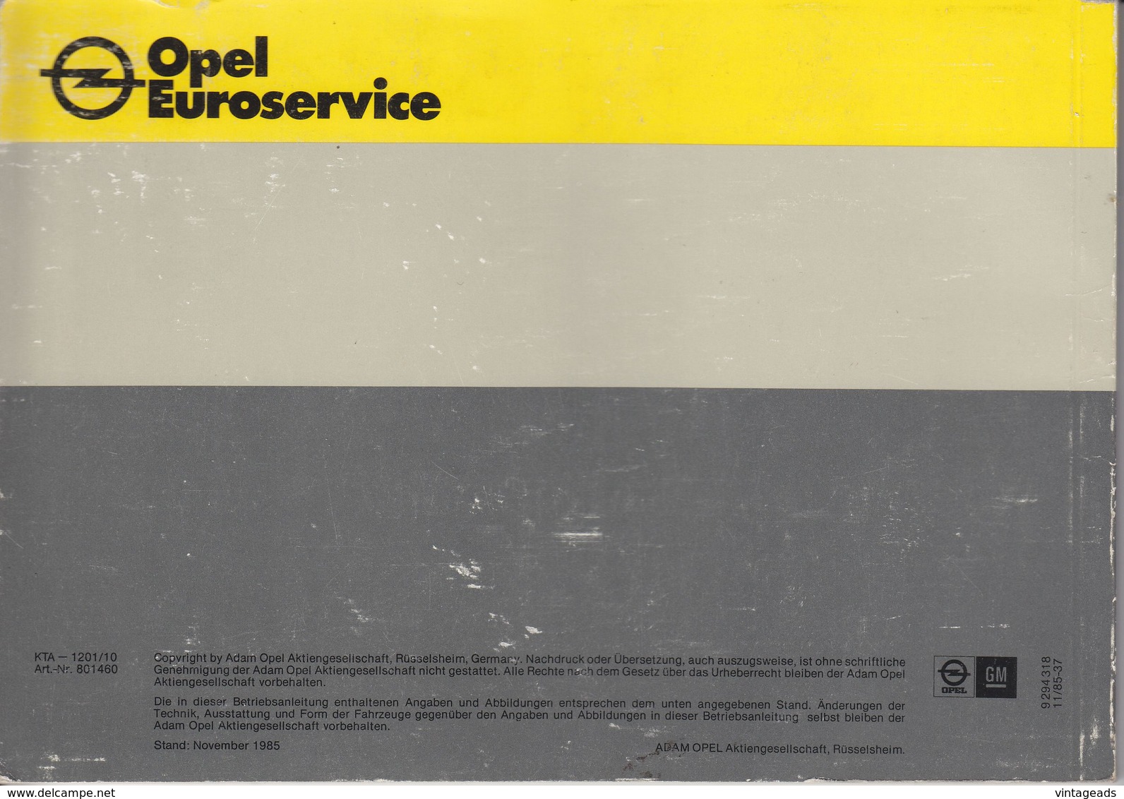 (AD379) Original Anleitung OPEL Rekord, Auflage November 1985, Deutsch - Manuales De Reparación