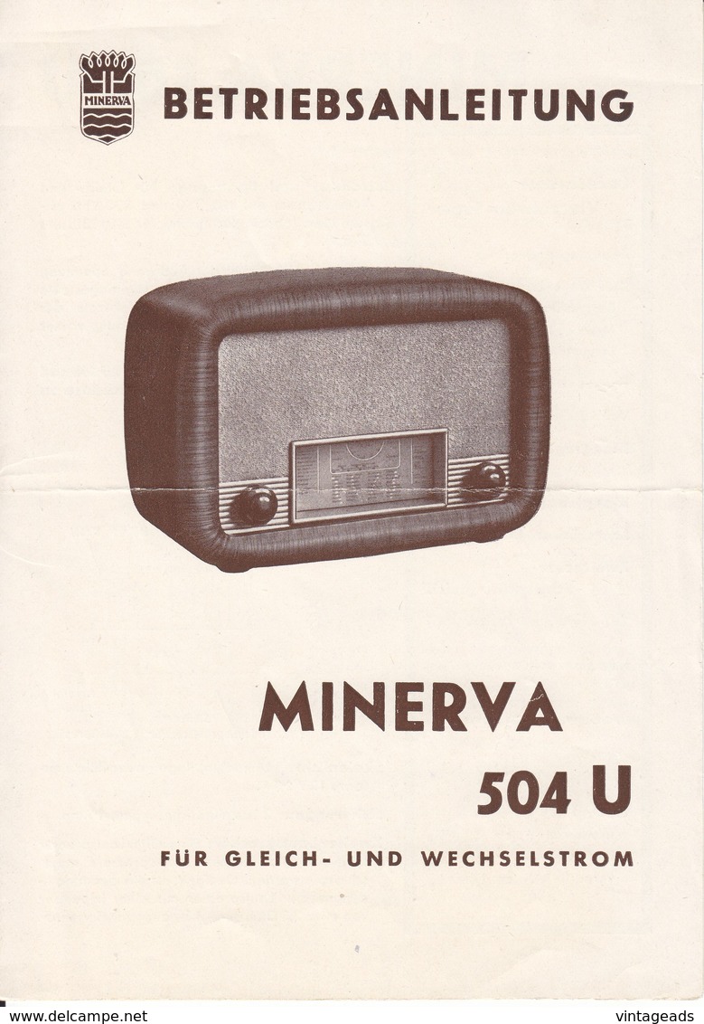 (AD381) Original Anleitung Röhrenradio MINERVA 504 U, Deutsch, 1944 - Reparaturanleitungen