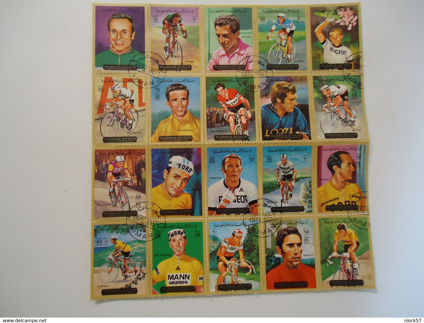 AJMAN  USED  STAMPS   SHEET OF 20 SPORTS  BIKE CYCLING - Ciclismo