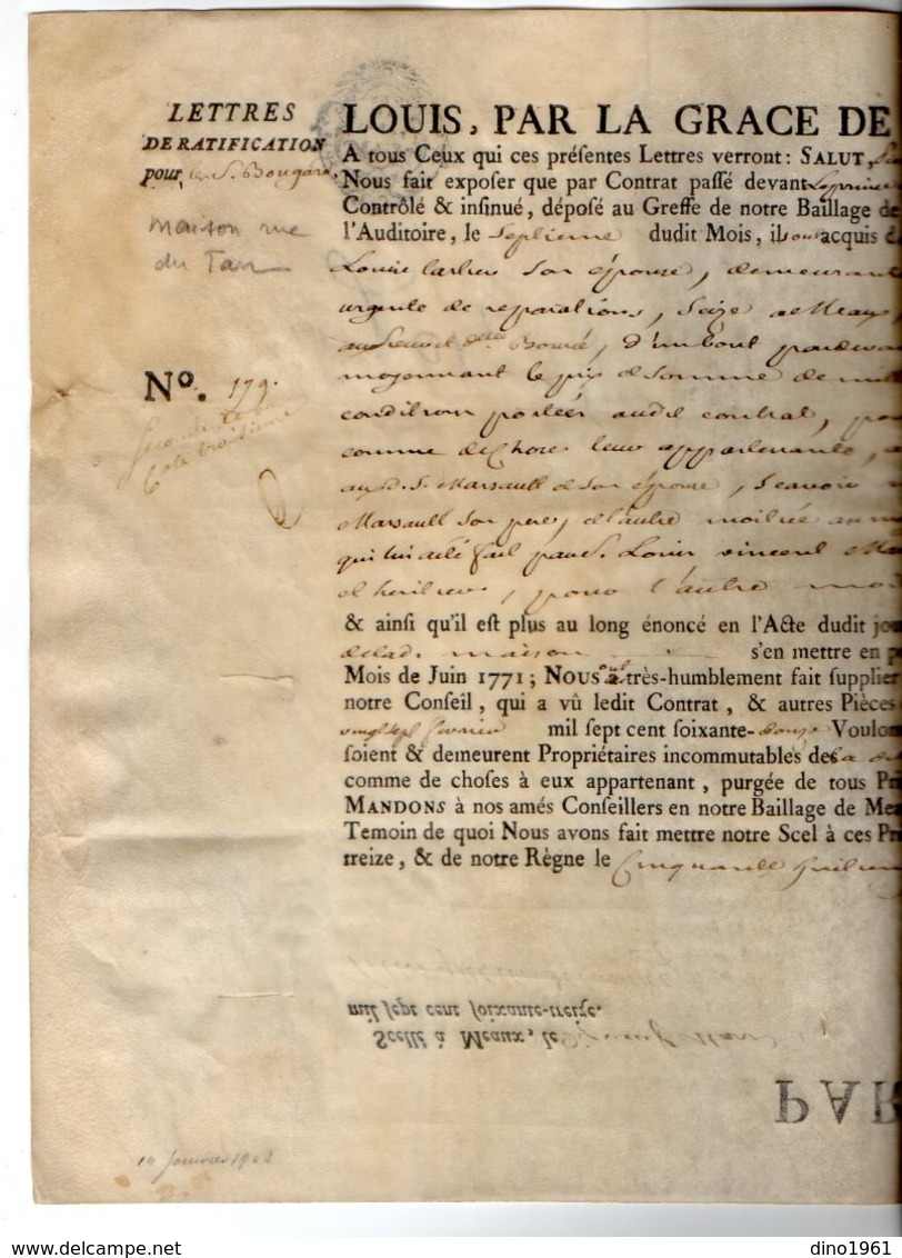 VP16.995 - Cachet Généralité De PARIS - Superbe Acte De 1773 ( 42 X 28 ) Concernant Une Maison Située à MEAUX - Matasellos Generales