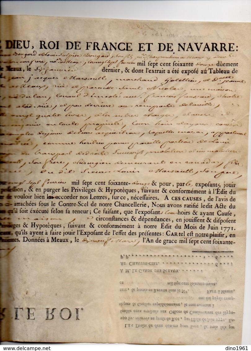 VP16.995 - Cachet Généralité De PARIS - Superbe Acte De 1773 ( 42 X 28 ) Concernant Une Maison Située à MEAUX - Timbri Generalità