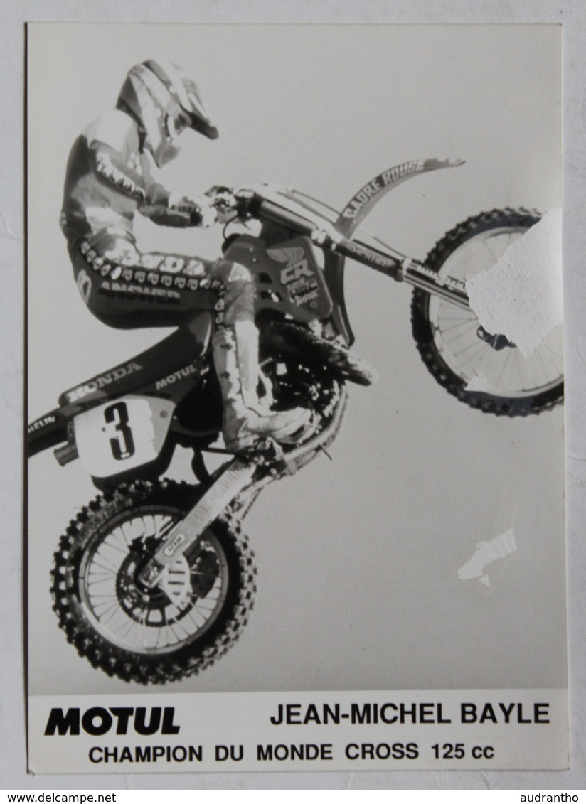 Grande Photographie Originale Course De Moto Pilote Jean Michel Bayle Champion Du Monde Cross 125 Cc - Sports