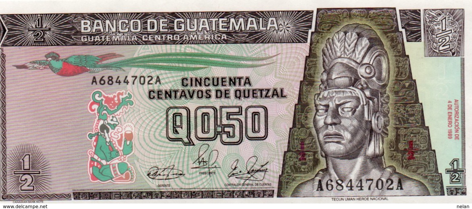 GUATEMALA 1/2 QUETZAL 1989 P-72a  UNC - Guatemala