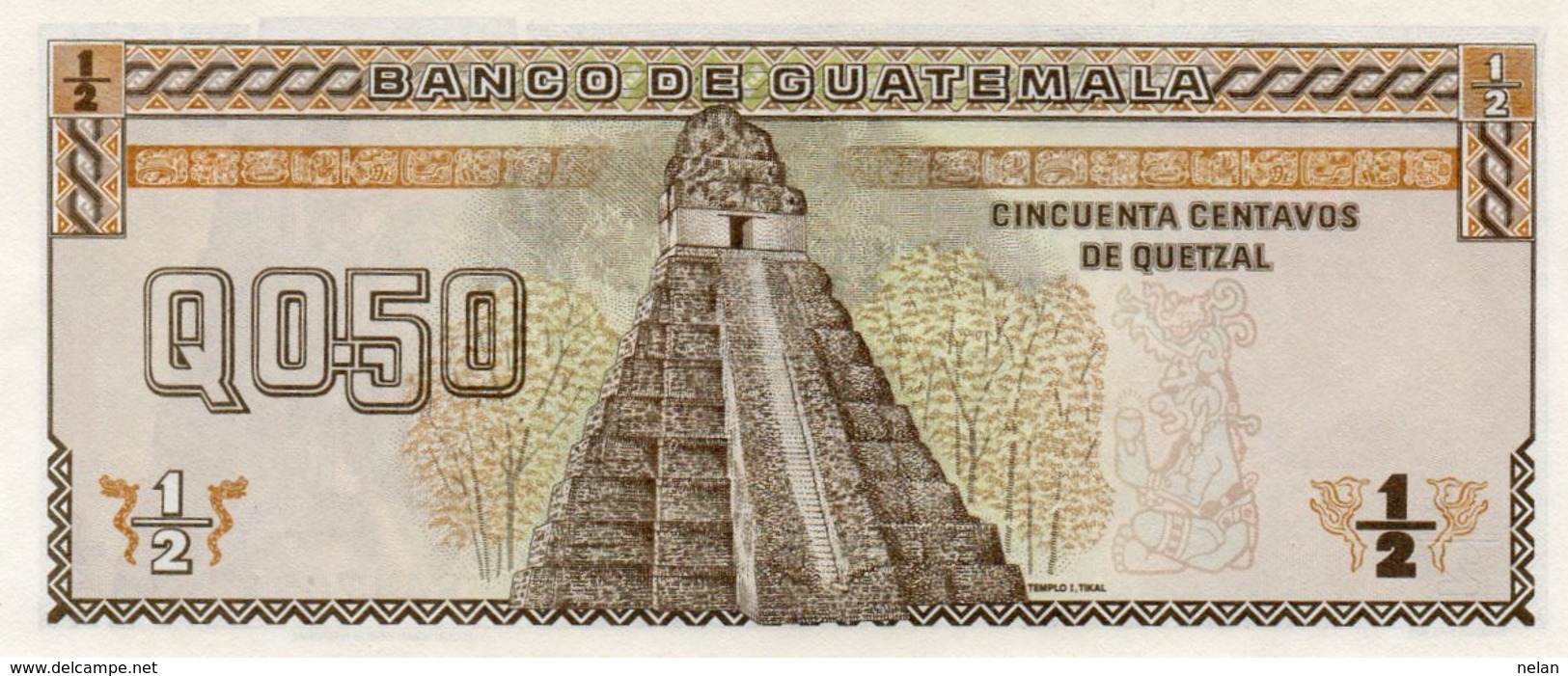 GUATEMALA 1/2 QUETZAL 1989 P-72a  UNC - Guatemala