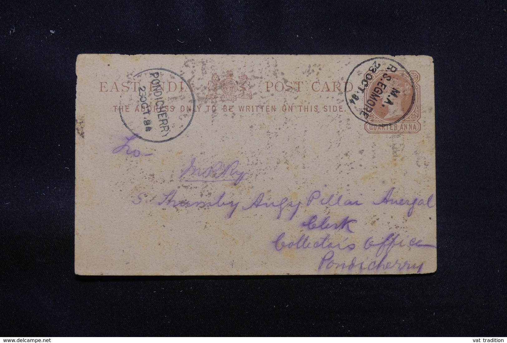 INDE - Entier Postal De R.S.Egmore Pour Pondichery En 1884 - L 56970 - 1882-1901 Empire