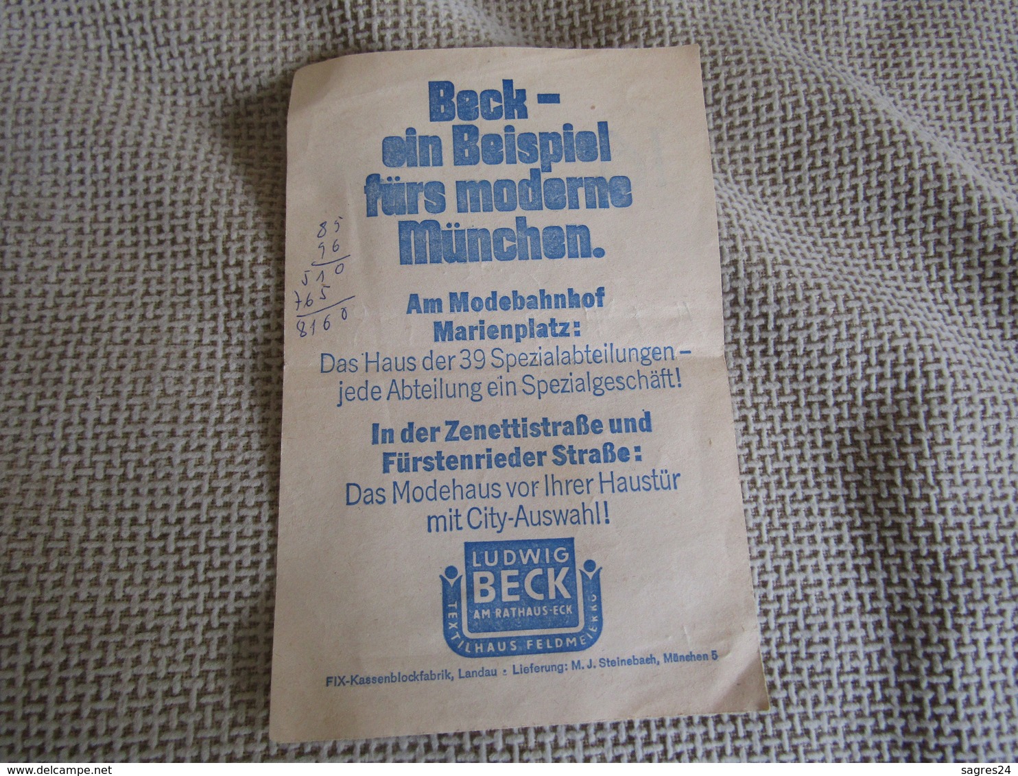 Facture Ludwig Beck Am Ratnaus-Eck Textilhaus Feldmeierkg - Munchen - 1972 - 1950 - ...